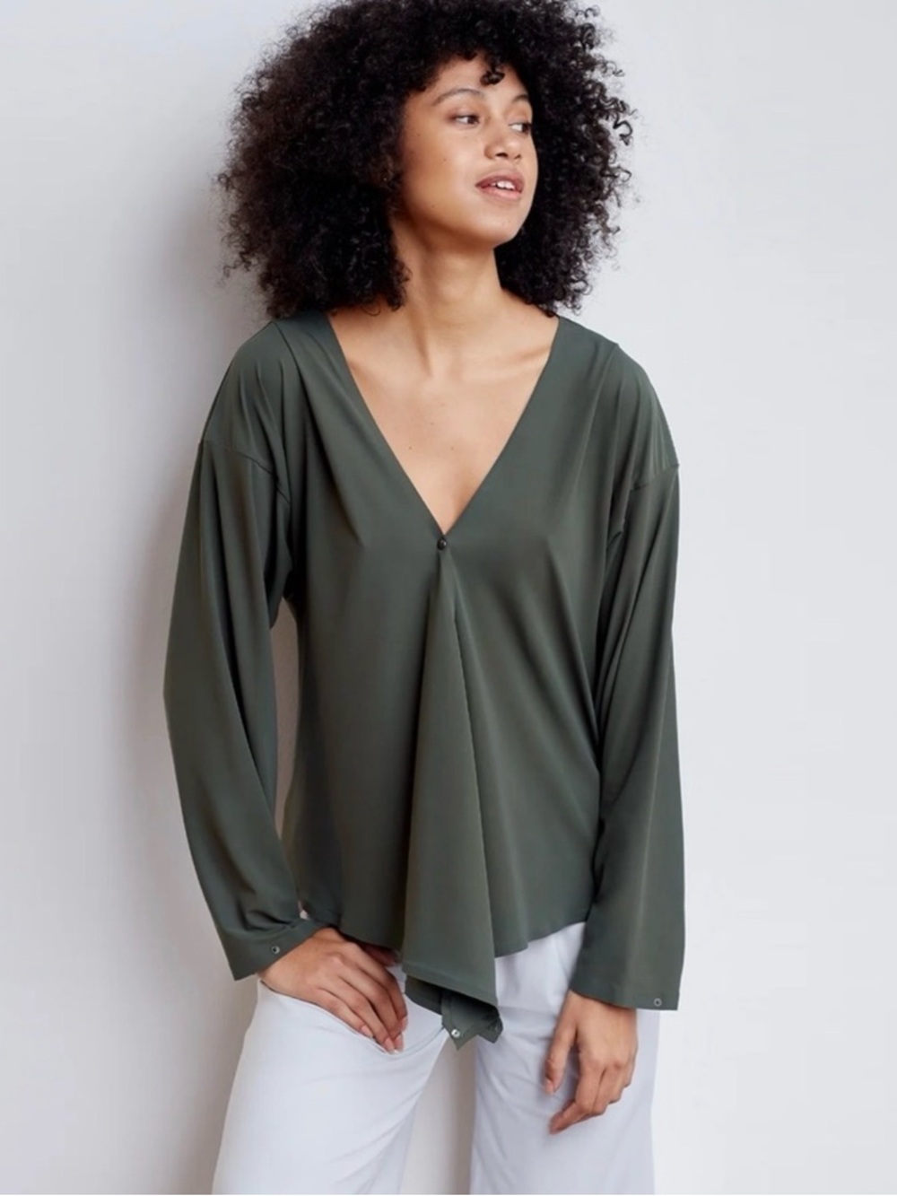 ADAY 5 in 1 That's A Wrap Top Long Sleeve Convertible Olive Green Large